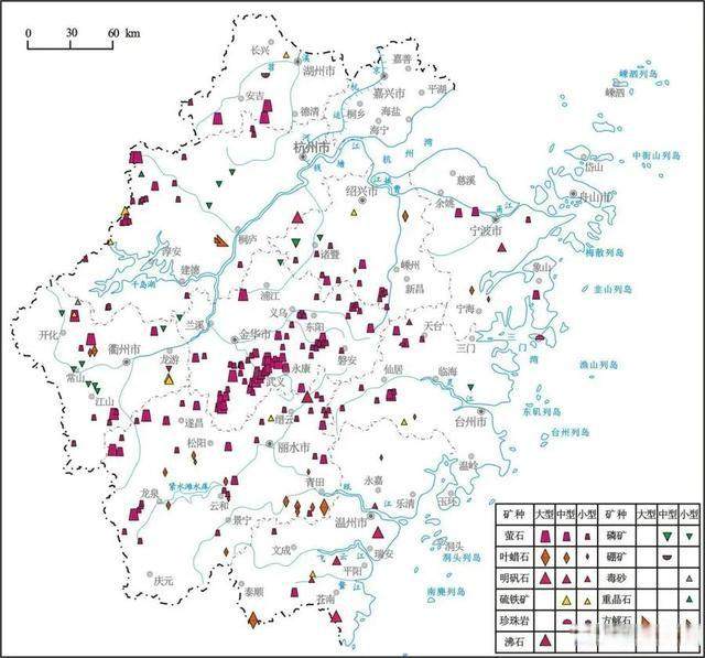 浙江省非金属矿产（矿物类）分布图