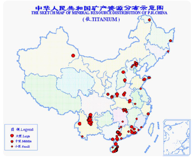 中国钛矿资源情况及分布示意图
