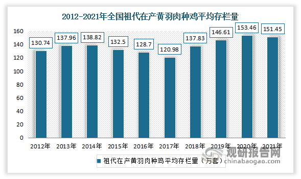 此外黄羽肉鸡产业发展迅速，在我国肉鸡产业乃至整个畜禽行业发展中具有举足轻重的地位。据中国畜牧业数据，2021年在产祖代黄羽肉种鸡平均存栏量为151.45万套，同比下滑1.31%。仍处于历史高位。