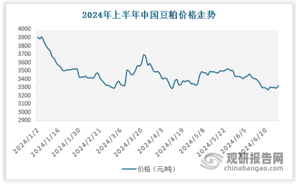 2024上半年豆粕市場延續(xù)2023年末的弱勢運(yùn)行，供應(yīng)壓力日益增加，疊加成本支撐有限、需求持續(xù)低迷。2024下半年國內(nèi)豆粕市場逐步進(jìn)入季節(jié)性旺季。仔豬到標(biāo)豬大概需要六個(gè)月左右，自第三個(gè)月開始養(yǎng)殖端對于飼料需求或出現(xiàn)明顯增量，屆時(shí)豆粕需求將出現(xiàn)反轉(zhuǎn)。但2024年小麥產(chǎn)量相對樂觀，下半年將出現(xiàn)小麥替代情況，限制豆粕需求，預(yù)計(jì)2024下半年豆粕需求端將好于上半年市場，豆粕價(jià)格將得到一定支撐。