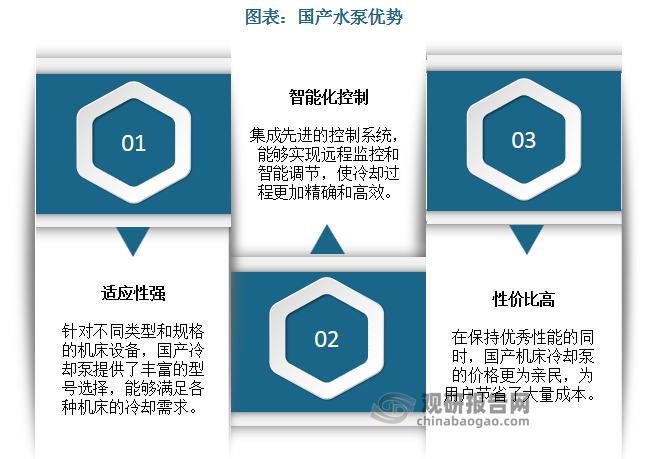 對(duì)比進(jìn)口水泵，國(guó)產(chǎn)水泵在適應(yīng)性、智能化控制、性價(jià)比等方面具有優(yōu)勢(shì)，市場(chǎng)份額有望不斷提升，國(guó)產(chǎn)替代趨勢(shì)明顯。