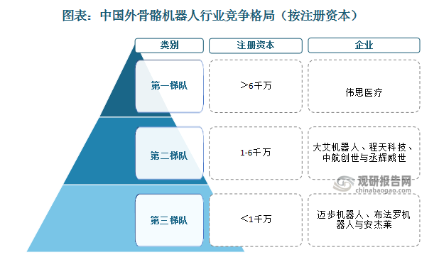 从国内市场看，代表性的外骨骼设备企业包括大艾机器人、布法罗机器人、傲鲨智能、中航创世纪、迈步机器人、迈宝智能、傅利叶智能、英汉思、极壳等。从注册资本看，伟思医疗处于较领先位置，其次是大艾机器人、中航创世、程天科技、丞辉威世等。