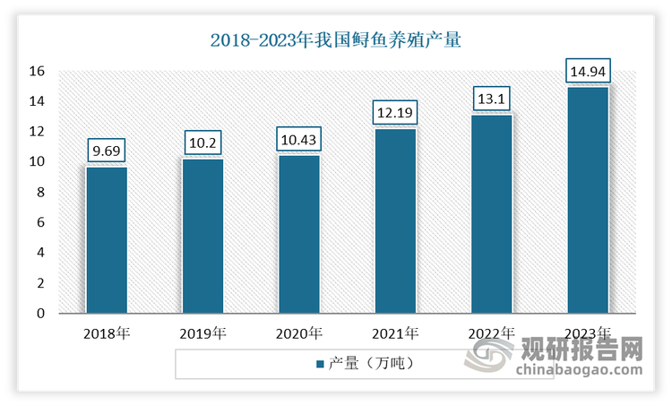 自2003年以来，我国的鲟鱼养殖量不断增长。到目前我国已成为全球第一大鲟鱼养殖国，产量从2003年的1.09万吨增至2023年的近15万吨，约占冷水鱼养殖总量的六成，贡献了全球鲟鱼养殖量的85%以上，鲟鱼子酱国际贸易的40%以上，占据重要国际地位。