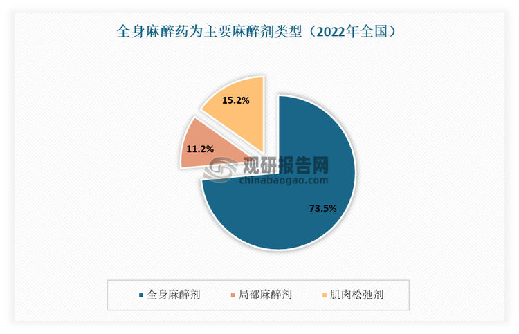 全身性麻醉劑是指通過(guò)給患者靜脈注射或吸入麻醉藥，使其迅速進(jìn)入昏迷狀態(tài)，然后在手術(shù)過(guò)程中維持這種狀態(tài)。全身麻醉劑是目前麻醉劑的最大細(xì)分市場(chǎng)。根據(jù)相關(guān)數(shù)據(jù)顯示，2022年在我國(guó)麻醉劑整體市場(chǎng)上，全身麻醉劑的市場(chǎng)份額達(dá)到73.5%。