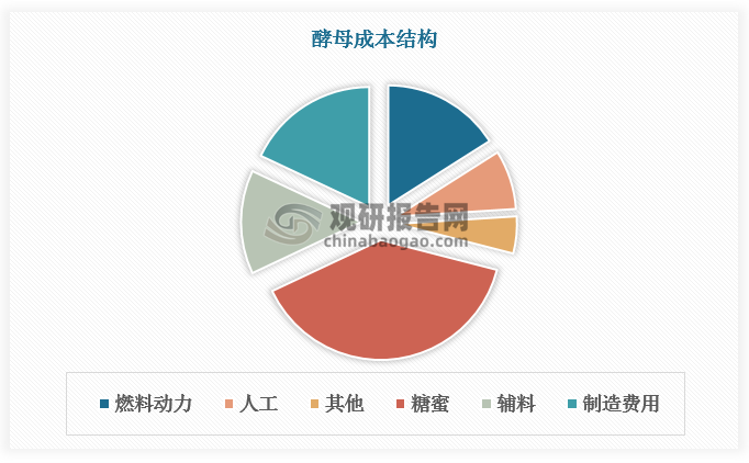 酵母是一种能将糖发酵成酒精和二氧化碳的单细胞真菌。酵母上游原料主要包括糖蜜、食用酒精等，其中糖蜜约占总成本的39%左右，是影响酵母成本的关键因素。我国酵母工业蓬勃发展，对糖蜜的需求占比由2017年的60%提升至2021年的65%。