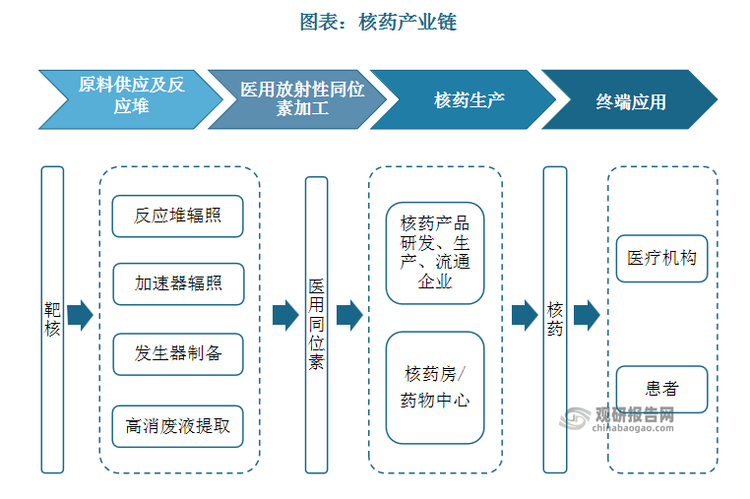 核药产业链较长，且各个环节都具备高度的专业性，形成较强的原材料供给、科学技术、供应链运输、监管、应用及医院准入壁垒，使得我国核药市场高度集中。