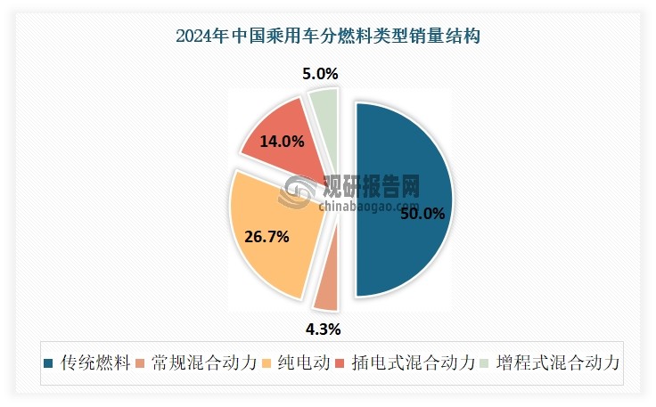 从燃料类型来看，2024年在乘用车市场上，传统燃料乘用车仍占主导地位，占比达到50.01%。不过与2023年相比，其市场份额已下降超过12个百分点。