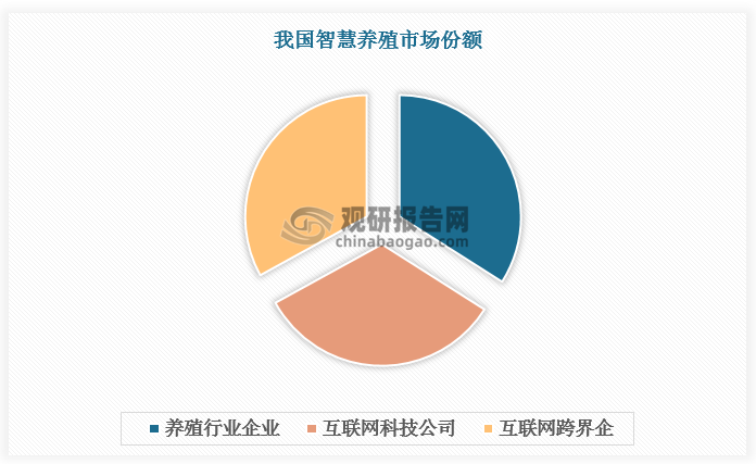 我国智慧养殖市场向好吸引多方企业参与竞争，包括养殖行业企业（新希望、圣农发展、温氏股份）、互联网科技公司（华为、阿里云、睿畜科技）、互联网跨界企业（网易），目前三类参与者市占率差距较小。智慧养殖行业竞争激烈，但未来头部企业有望凭借领先智慧养殖解决方案占据更多市场份额。