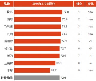 2016年中国电饭煲满消费市场顾客满意度指数分析与排名