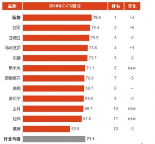 2016年中国瓷砖消费市场顾客满意度指数分析与排名