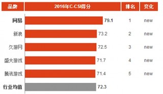 2016年中国大型网络游戏运营商消费市场顾客满意度指数分析与排名