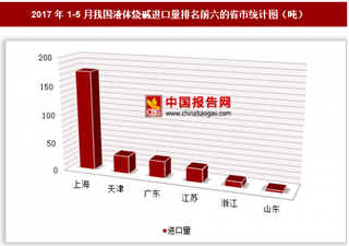 2017年1-5月我國進口液體燒堿274.8噸 其中上海進口占比最大