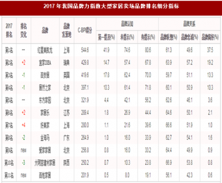 2017年我国大型家居卖场品牌力指数排名情况