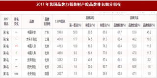 2017年我国财产险品牌力指数排名情况