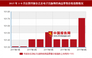 2017年1-9月全国书报杂志及电子出版物类商品零售价格指数情况分析