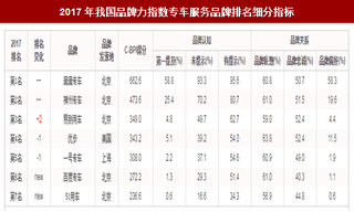 2017年我国专车服务品牌力指数排名情况