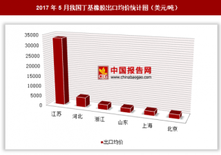 2017年5月我国丁基橡胶出口389万美元 其中江苏出口均价最高