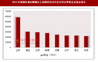 2015年我国各地区限额以上按国民经济行业分-综合零售企业税金统计