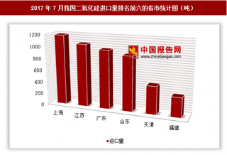 2017年7月我國(guó)進(jìn)口二氧化硅5697噸 其中上海進(jìn)口占比最大