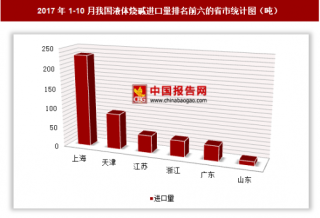 2017年1-10月我国进口液体烧碱457.9吨 其中上海进口占比最大