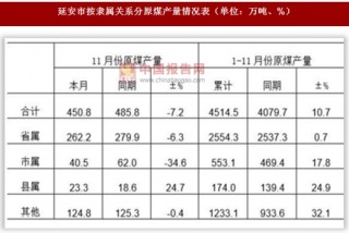 2017年1-11月陕西省延安原煤生产情况