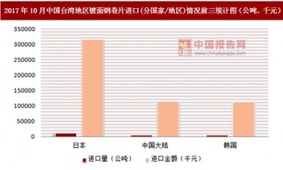 2017年10月中国台湾地区镀面钢卷片进口(分国家/地区)统计情况分析