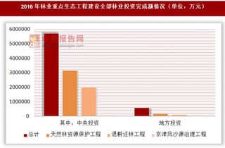 2016年林业重点生态工程建设投资完成额情况