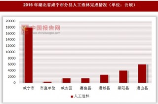 2016年湖北省咸宁市分县人工造林完成情况