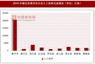 2016年湖北省黄冈市分县人工造林完成情况