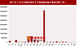 2017年1-12月全国各省市子午线轮胎外胎产量分析