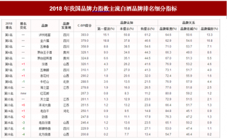 2018年我国主流白酒品牌力指数排名情况