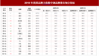 2018年我国空调品牌力指数排名情况