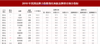 2018年我国强化地板品牌力指数排名情况