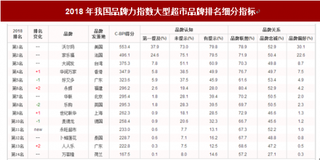 2018年我国大型超市品牌力指数排名情况