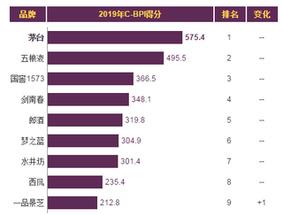 2019年我国高档白酒品牌力指数排名情况