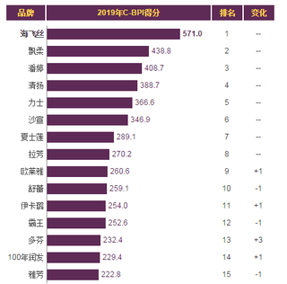 2019年我国洗发水品牌力指数排名情况