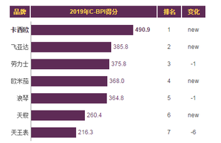 2019年我国手表品牌力指数排名情况