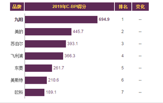 2019年我国豆浆机品牌力指数排名情况