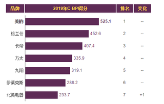 2019年我国电烤箱品牌力指数排名情况
