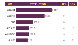 2019年我国加油站品牌力指数排名情况