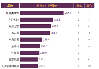 2019年我国大型家居卖场品牌力指数排名情况