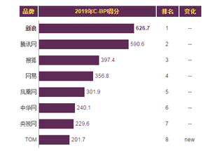 2019年我国互联网门户网站品牌力指数排名情况