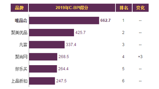 2019年我国特卖网站品牌力指数排名情况