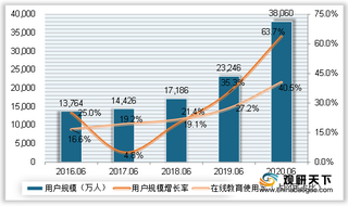 2020年6月我国在线教育行业用户规模及细分领域占比情况