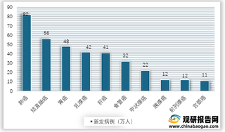 2020年我国癌症细分各类新发病例数情况