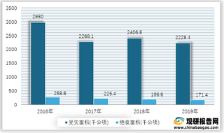 2016-2019年我国风雹灾害受灾、绝收面积情况