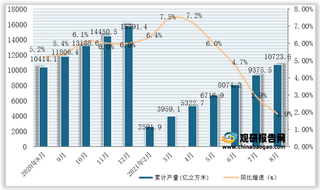 2021年1-8月全国及各省市煤气产量与同比增速统计情况